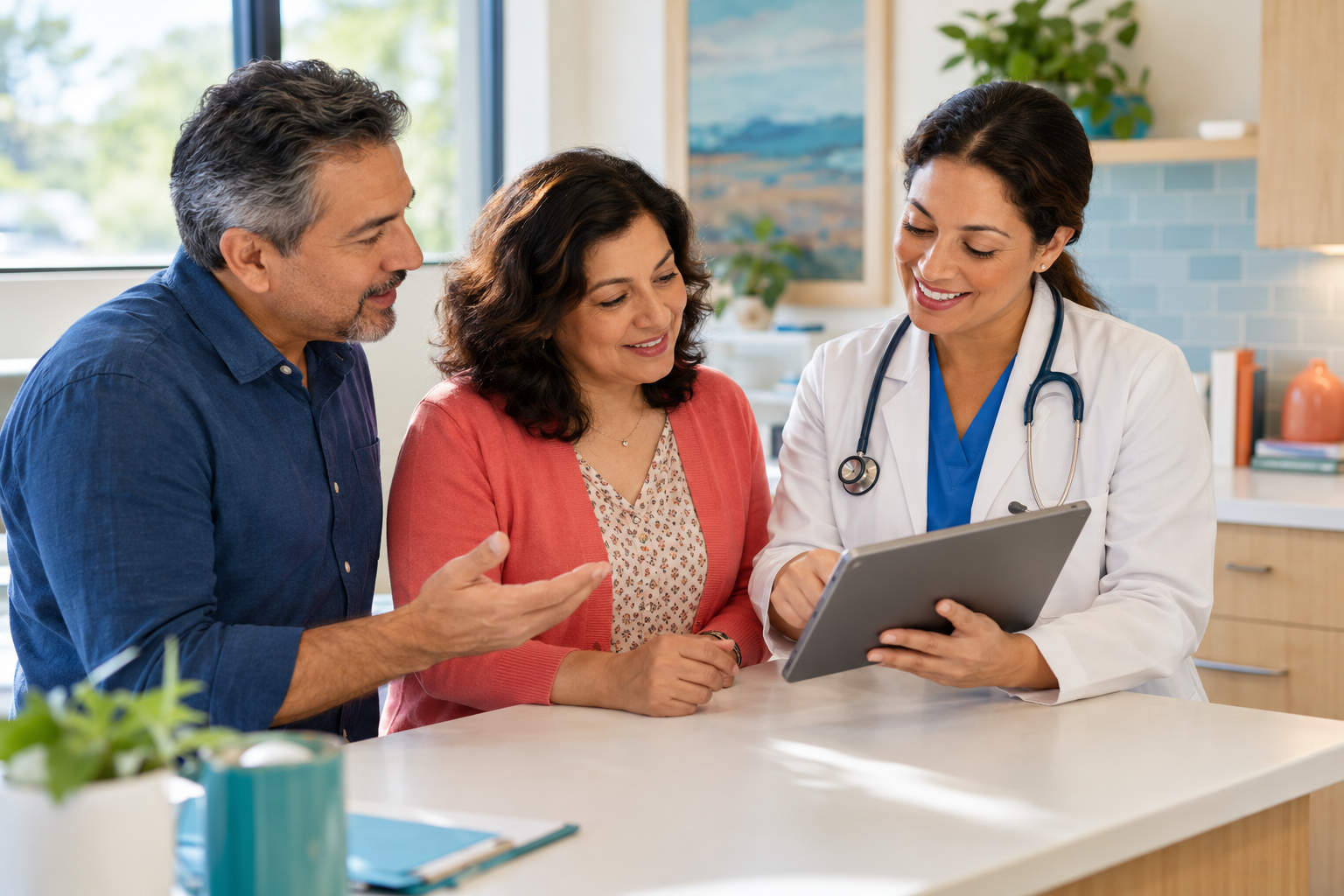 A patient and family member reviewing care options with a clinician