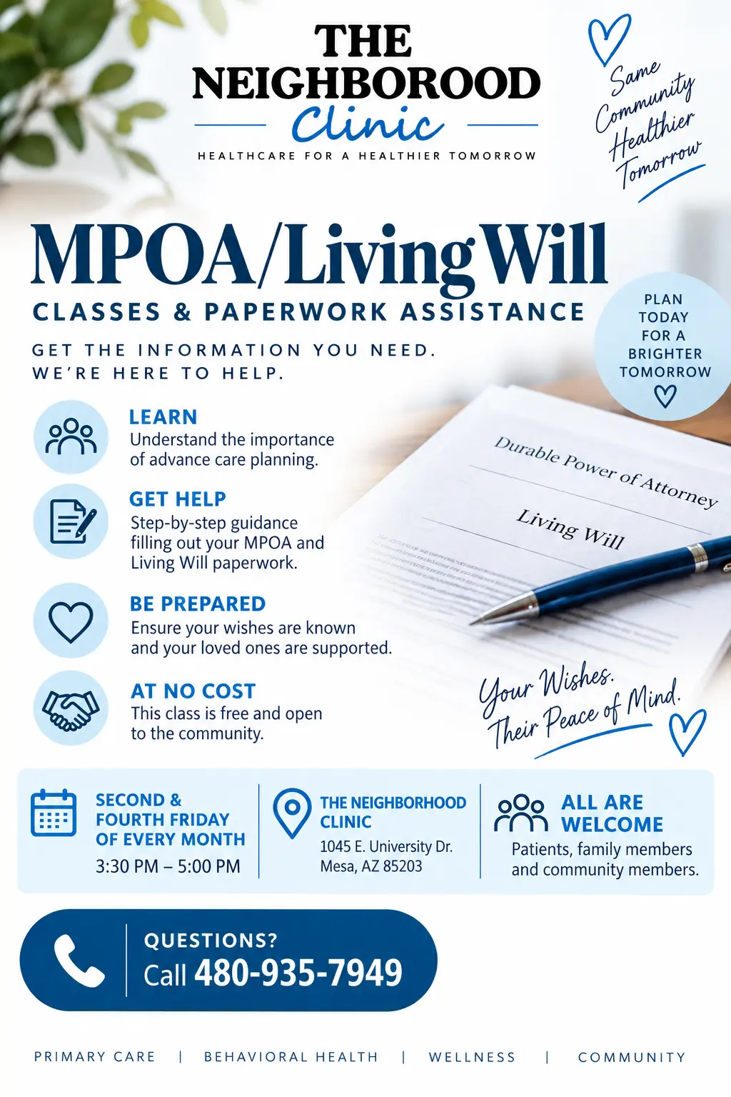 TNC free MPOA and Living Will classes held the second and fourth Friday each month
