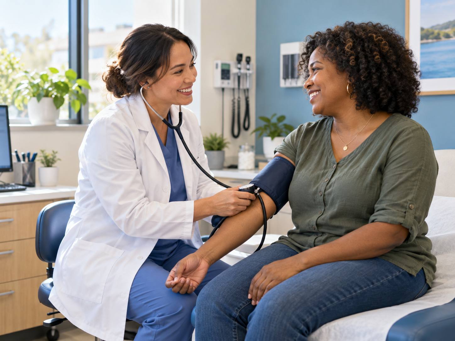 A provider checking a patient’s blood pressure during a routine office visit