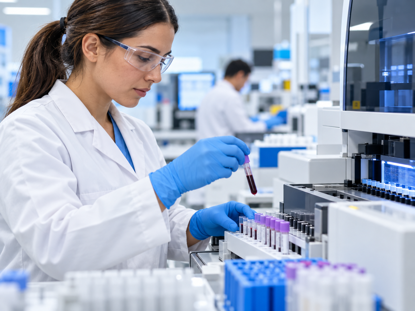 A medical laboratory professional preparing specimens for outside testing