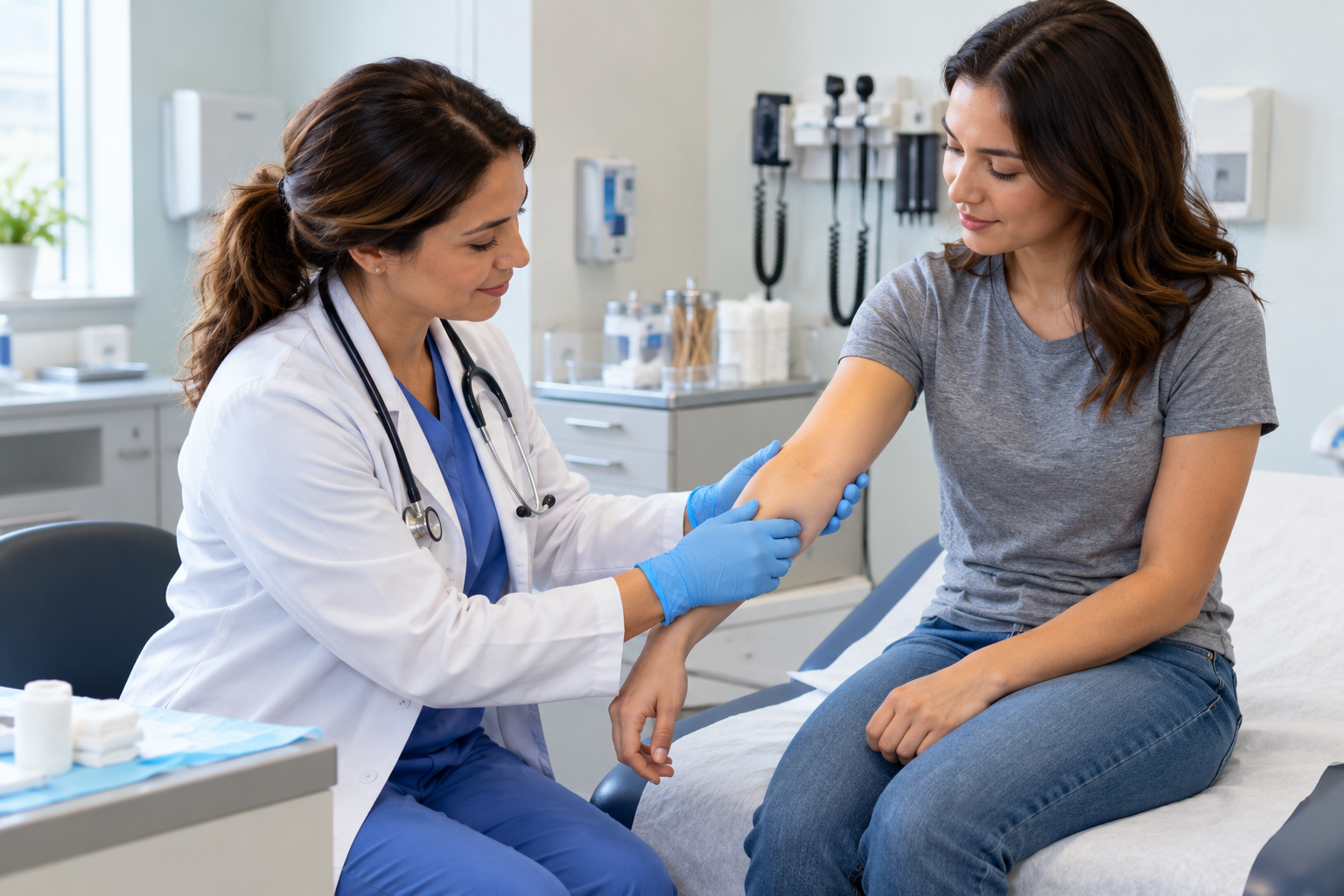 A healthcare provider gently treating a patient during a same-day office visit